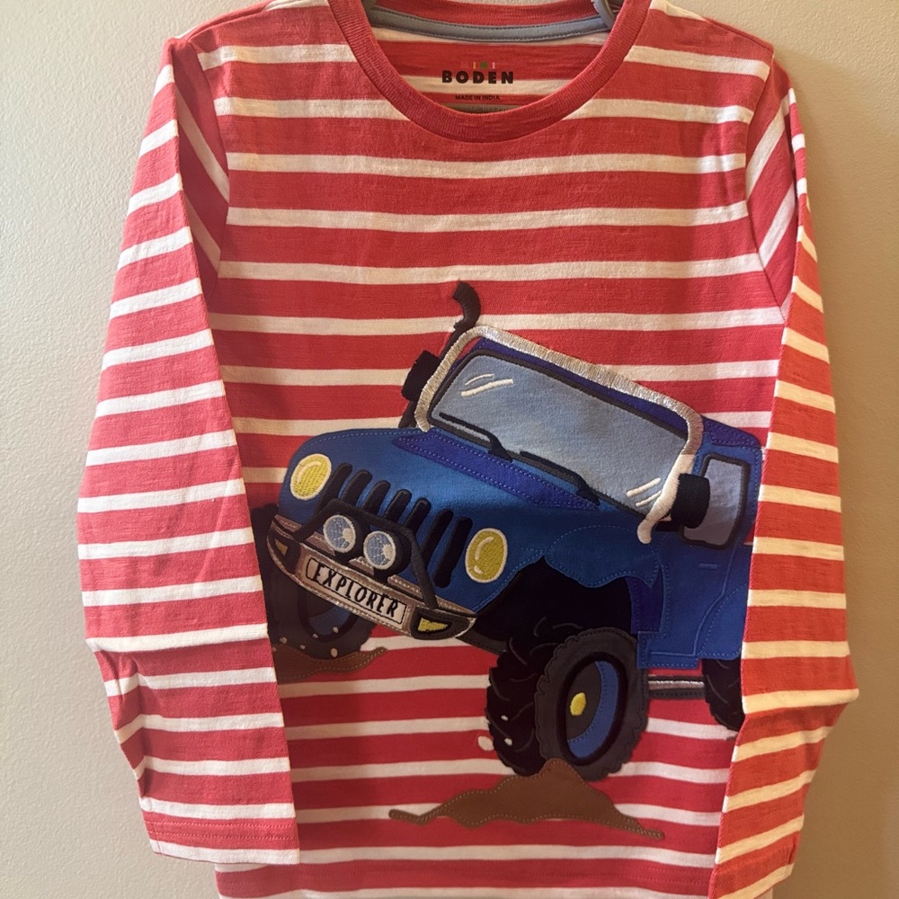 Striped Long Sleeve Shirt with Jeep Design